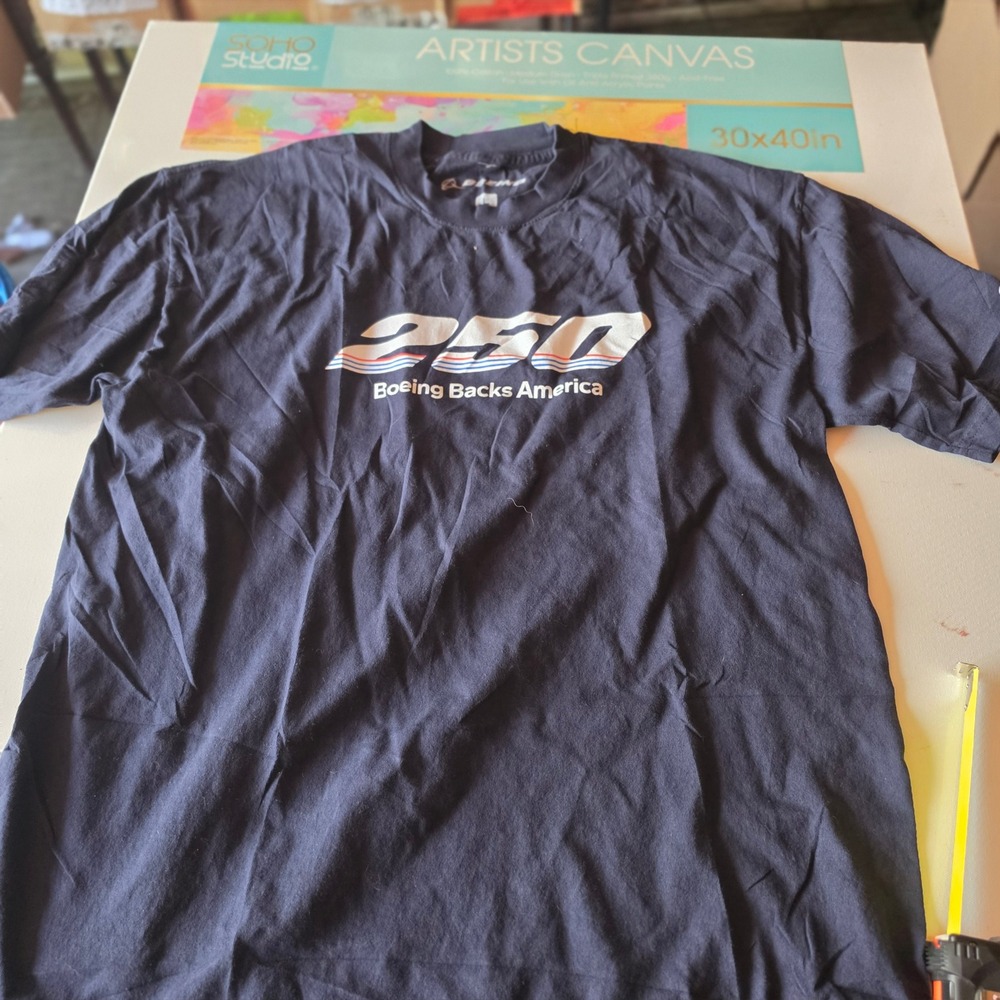 Boeing Backs America 250 Graphic T-Shirt Mens Large Navy Blue Short Sleeve Tee